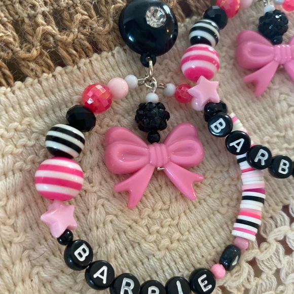 Barbie pink black heart Ken love  hoop rose black pink glam earrings doll dream - Picture 3 of 3